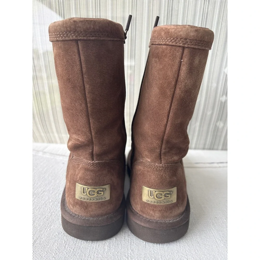UGG Australia Brown Suede Shearling Lined Side Zip Mid Calf Boots Women 8